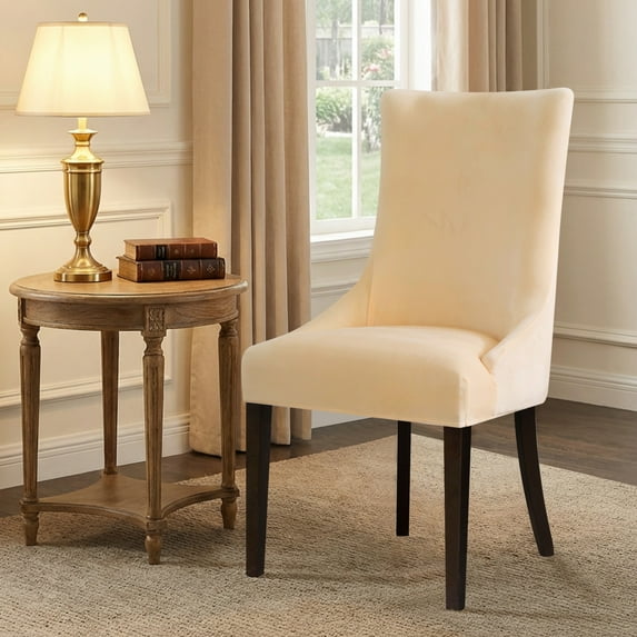DONGPAI Stretch Wingback Dining Chair Cover Side Chair Slipcover, Velvet Accent Chair Cover with Arms, Protector Seat Cover for Dining Living Room Home, 1 Pack, Beige