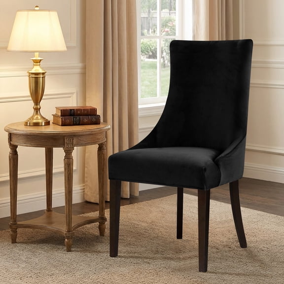 DONGPAI Stretch Wingback Dining Chair Cover Side Chair Slipcover, Velvet Accent Chair Cover with Arms, Protector Seat Cover for Dining Living Room Home, 1 Pack, Black