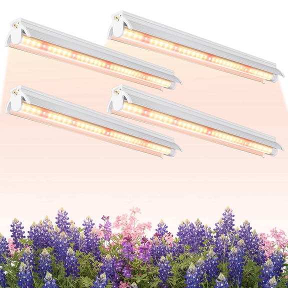 DONGPAI T5 16.8" LED Grow Lights 4 Pack, 5000K Full Spectrum LED Plant Light Strips for Indoor Plants with V-Shaped Reflector, End-to-End Connectable for Seed Starting, Shelves and Greenhouse