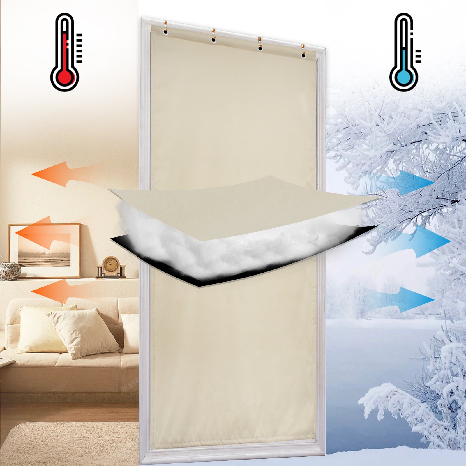 DONGPAI Thermal Insulated Door Curtain, Winter Thicken Cotton Windproof Soundproof Temporary Door Single Insulation Door Cover for Winter to Keep Warm