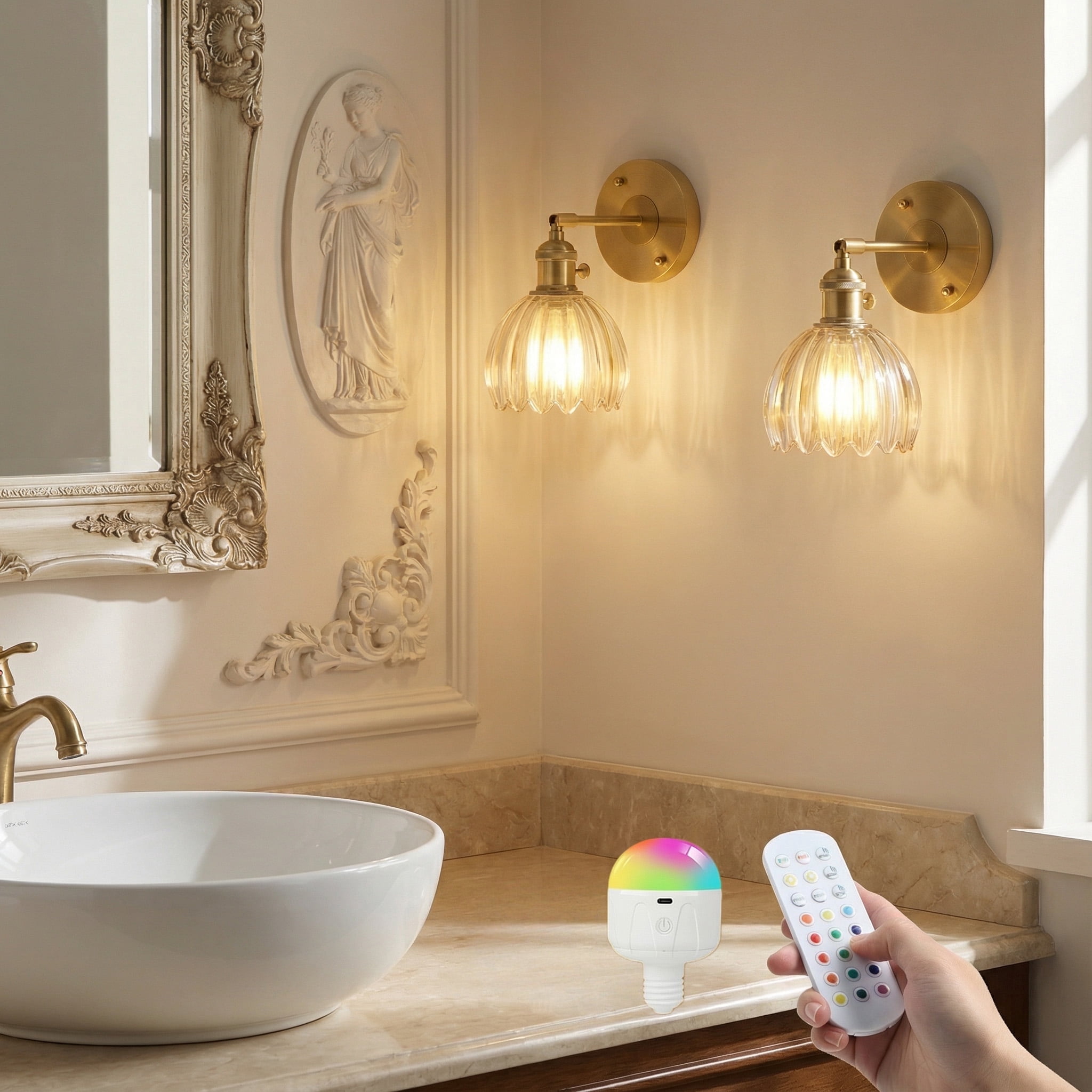 DONGPAI 2 Pack Vintage Battery Operated Wall Sconce with Amber