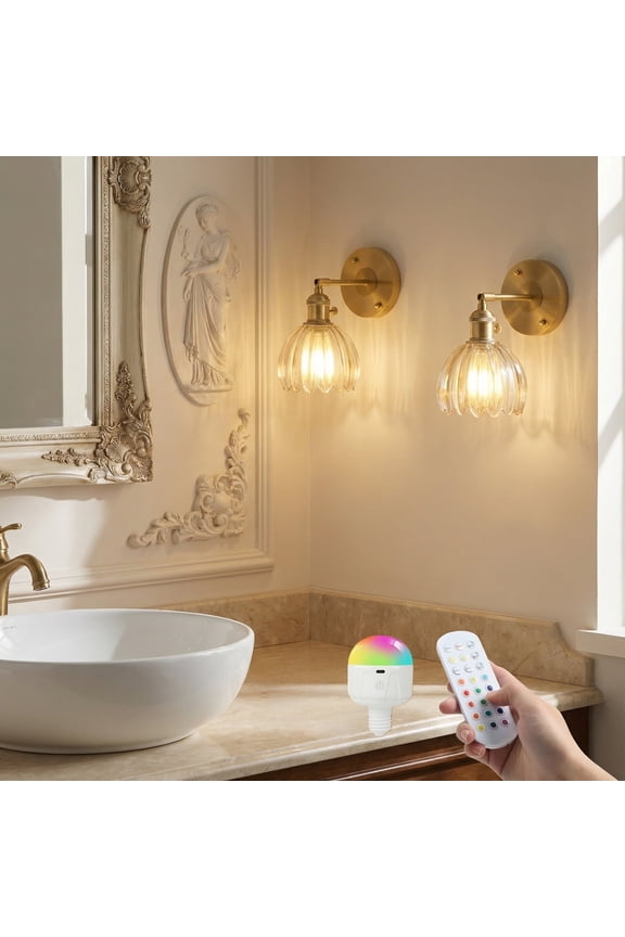 2 Pack Vintage Battery Operated Wall Sconce with Amber Tulip Glass Lampshade Wireless Rechargeable Wall Light with Remote Control for Bedside Bedroom Doorway