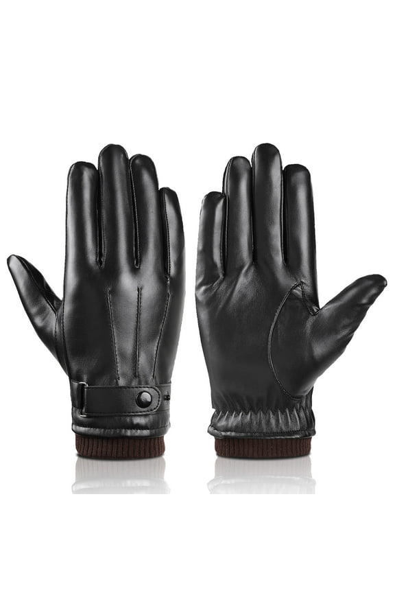 Winter PU Leather Gloves For Men, Warm Thermal Touchscreen Texting Typing Dress Driving Motorcycle Gloves
