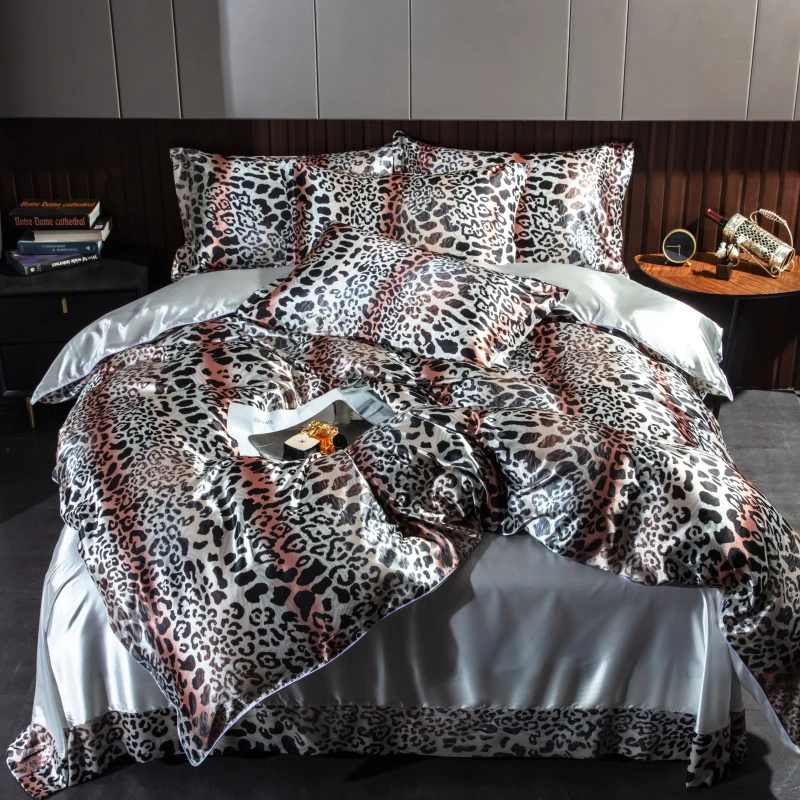 DONGTIAN Luxury Natural Silk Bedding Set HighEnd Printing Silky Satin