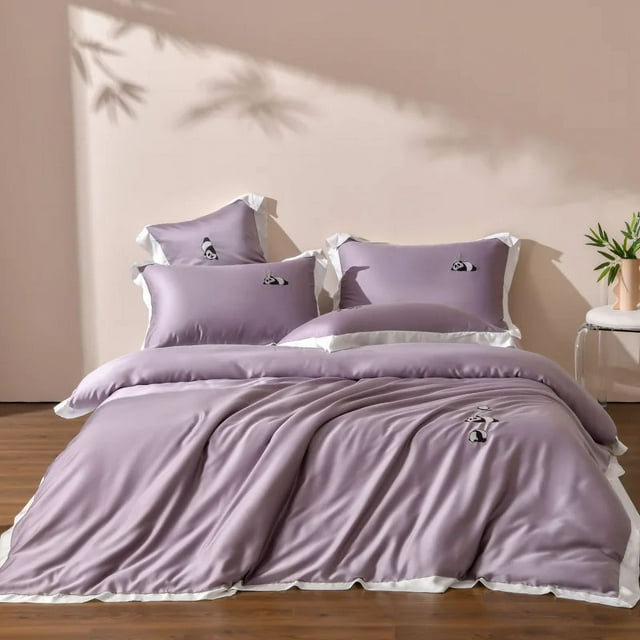 DONGTIAN New Solid Color Class a Lanjing Tencel Embroidery Four-Piece Bedding Ice Silk Quilt Cover