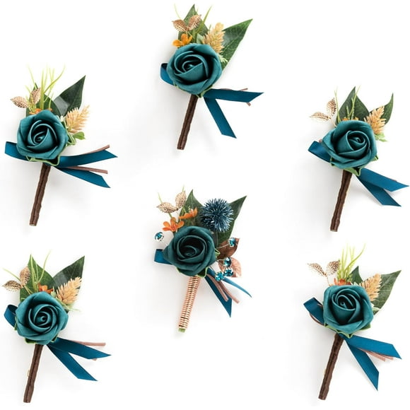 DONGTIAN Terracotta Boutonniere for Men (Set of 6), Orange Groom Groomsmen Boutonniere for Wedding,Prom,Homecoming, etc.