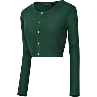 DONGTIAN Women's Button Down Crew Neck Cropped Cardigan Lightweight Shrug Kint Sweater