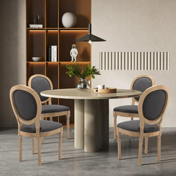 DONICK French Upholstered Dining Chairs,Farmhouse Round Back Tufted Solid Wood For Kitchen,Restaurant(Fabric,Gray,Set of 4)
