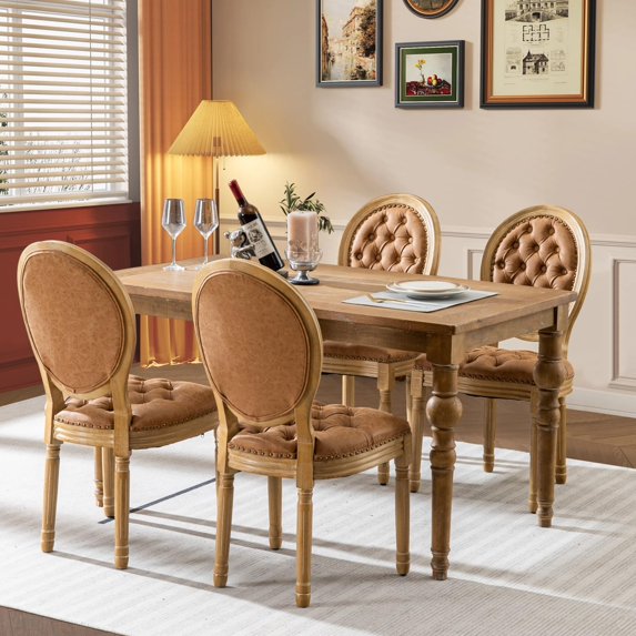 DONICK French Upholstered Dining Chairs,Farmhouse Round Back Tufted Solid Wood For Kitchen,Restaurant(PU,Orange,Set of 4)