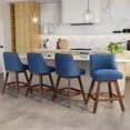 thumbnail image 1 of DONICK Swivel Counter Height Bar Stools,Modern Fabric Upholstered Nailhead Wood Legs for Dining Room,Island,Bar,Kitchen(Blue,Set of 4), 1 of 11