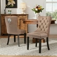 thumbnail image 1 of DONICK Velvet Upholstered Dining Chair Set of 2,Modern Tufted Kitchen Chairs Nailhead Lion Pull Ring Black Wood Legs(khaki), 1 of 9