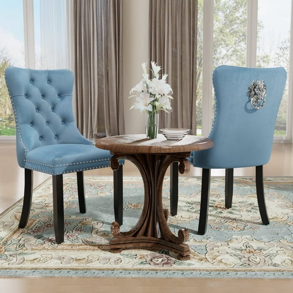 DONICK Velvet Upholstered Dining Chairs , Kitchen & Dining Room Chairs, Nailheads Tufted, Soft, Solid Wood Frame (Light Blue, Set of 2)