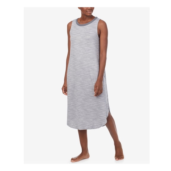 DONNA KARAN Intimates Gray Solid Ribbed Crewneck Side Logo Curved Hem Nightgown S