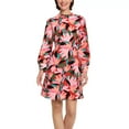 thumbnail image 1 of DONNA MORGAN Women's Mock Neck Long Sleeve Floral Print Shift Mini Dress (Pink, 12), 1 of 7