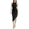 thumbnail image 1 of DONNA MORGAN Women's QUILLA Side Ruched Asymmetrical Hem Midi Dress-Black / 10, 1 of 4