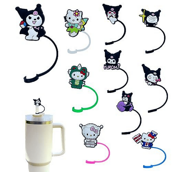DONNGZAE 10Pcs Straw Covers Cap for Stanley Cup, Cute Sanrio Silicone Straw Toppers Accessories 10mm 0.4 Inch Compatible with Stanley Cup 30&40 Oz Tumbler, for Home and Party Decor SLO526-0207