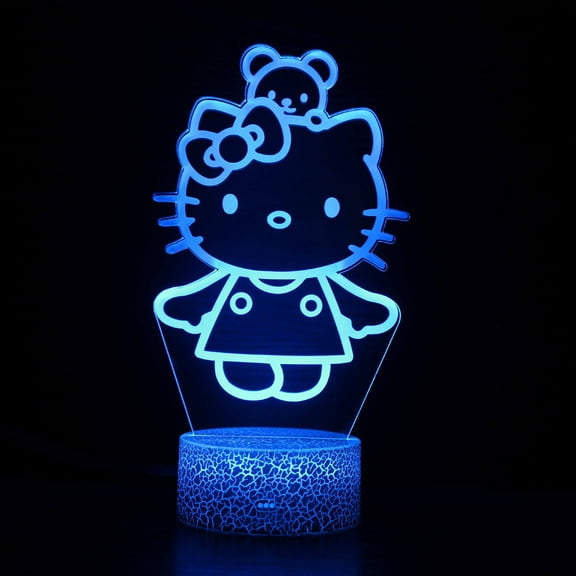 DONNGZAE 3D Night Light for Kids, Hello Kitty 3D Illusion Lamp with Remote & Smart Touch 16 Changeable Colors for Children's Room Decoration Christmas Birthday Gift SLO526-0018
