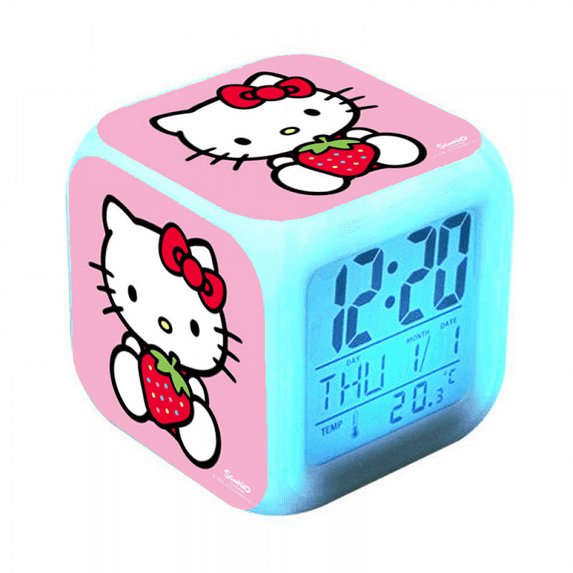 DONNGZAE Digital Alarm Clock for Kids, Cartoon Hello Kitty Pattern 7 LED Color Changing Wake Up Clock with Thermometer Function and Night Light, Gift for Boys Girls A93-512 SLO526-0753