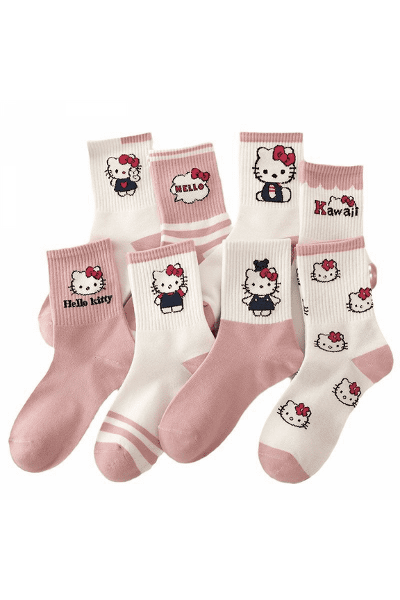 DONNGZAE Kids Socks, 8 Pairs Hello Kitty Athletic Crew Socks, Warm & Comfortable Cartoon Socks for Boys, Girls SLO526-0469