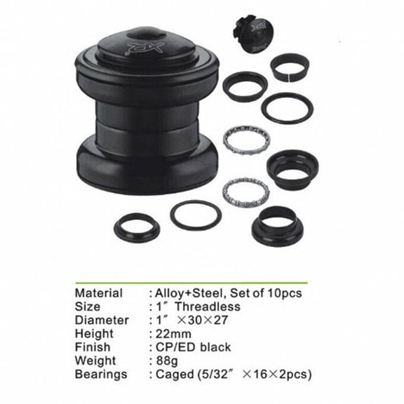 DONSP1986 10pcs 1" Threaded Bicycle Headset Combo- Gas Motorized Bicycle (Black)