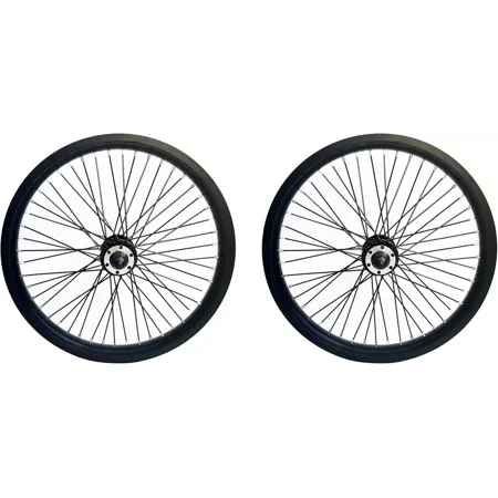 DONSP1986 20 inch Heavy Duty Bike Rim Wheels Set, 12 Gauge 48 Spokes Wheelset, Double Wall Aluminum Alloy 20" Bicycle Rims Set (Front & Rear) (Black) Disc Brake