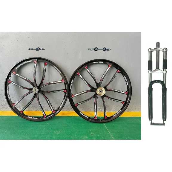 DONSP1986 26" 10 Spoke Mag Wheel Set & Fork & 22T Flywheel-MTB Beach Cruiser Bike Rims Set