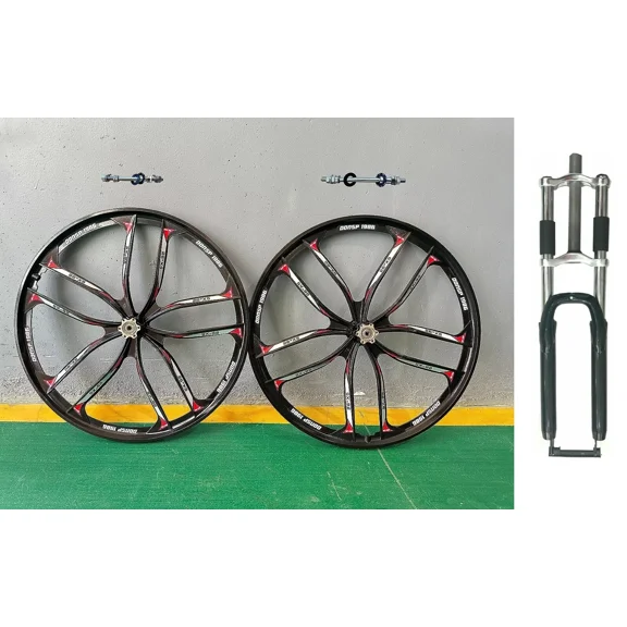 DONSP1986 26 Inch 10 Spoke Mag Wheel Set Rims 100x135MM & Bike Fork-MTB Cruiser Bike Wheel