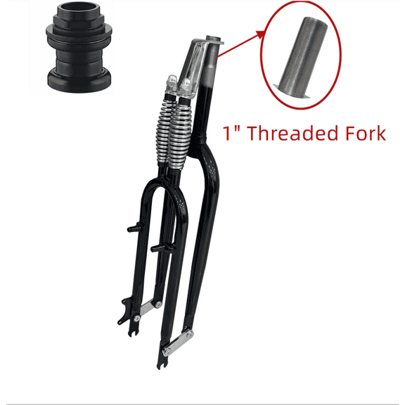 DONSP1986 26" Springer Fork 1" Threaded,Cruiser Chopper Bike Dual Spring Classical Fork(Black) & Headset