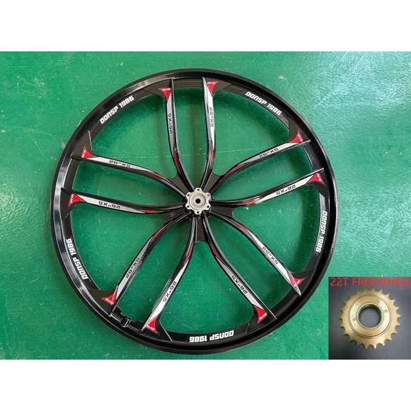DONSP1986 26 inch 10 Spokes Rear Mag Wheel 135mm for 7/8/9 Speed Freewheel, 26" Magnesium Bike Wheel (Disc Brake) & 22T Freewheel for Beach Cruiser Mountain Bicycle