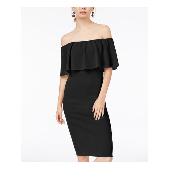 DONT YOU DARE Womens Black Off Shoulder Below The Knee Evening Body Con Dress XL