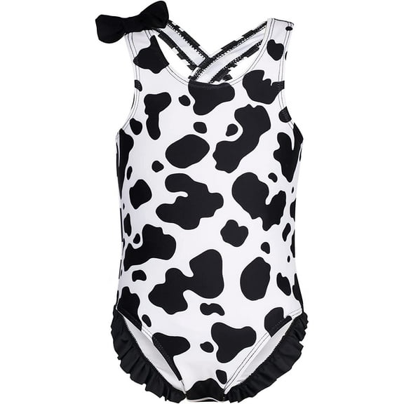 DONWEN Toddler Little Girl Swimsuit Cross Back Cute Ruffle Bownot One Piece Swimsuit Bathing Suit Swimwear5 Years