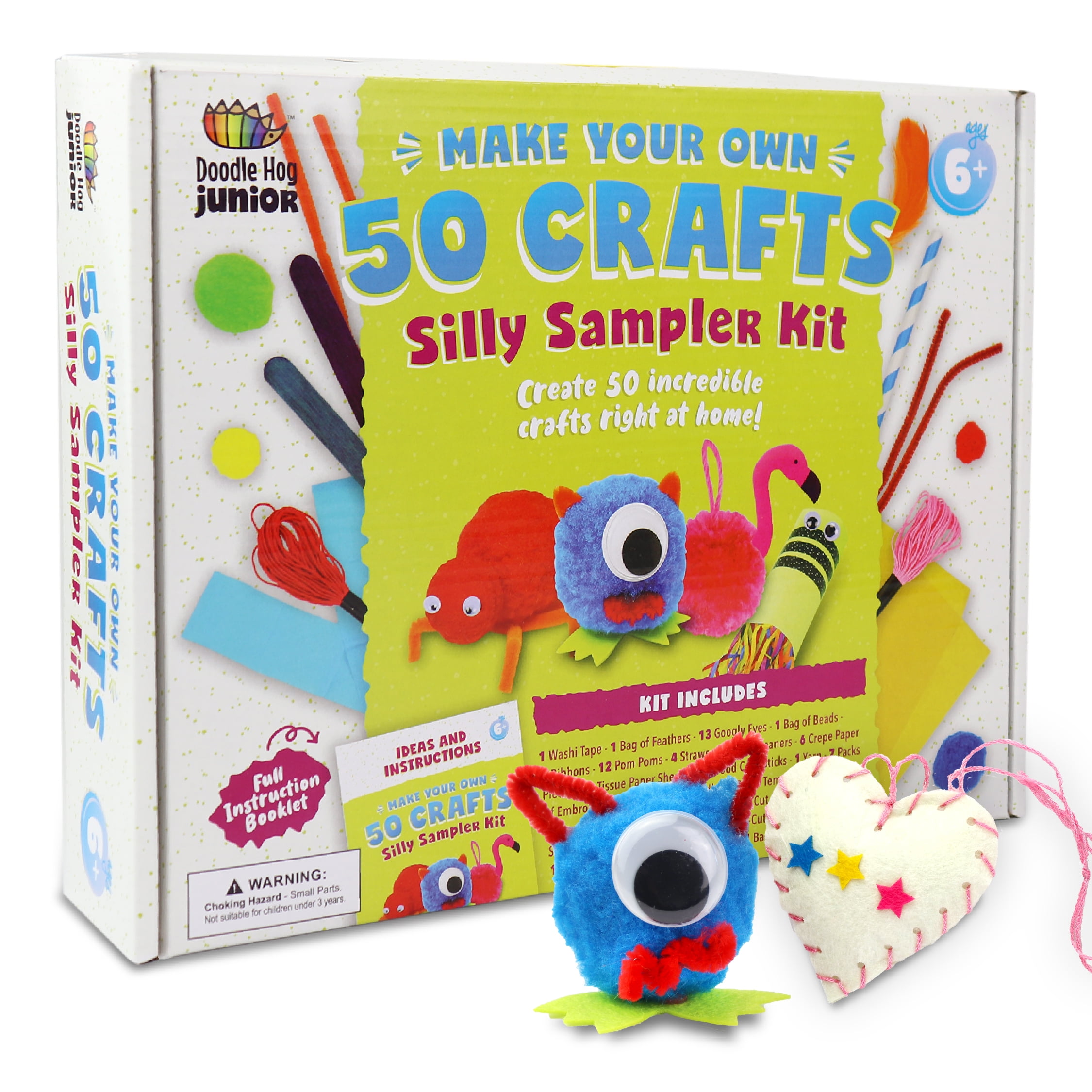 DOODLE HOG 50 Silly Craft Kits, Arts and Crafts for Kids 4-6 - 400 Pieces  to Do 50 Sample Size Crafts - Free 16 Page Instruction Guide with Color