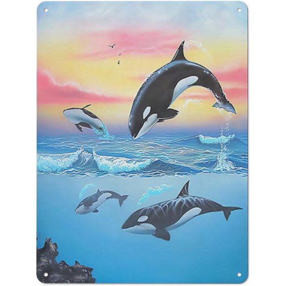 Rustic Metal Tin Sign Coastal Wall Art Beach Seagull Birds Prints Abstract Seascape Ocean Painting Rustic Nautical Picture Seaside Artwork for Bathroom Laundry Decor 8x12 Inch