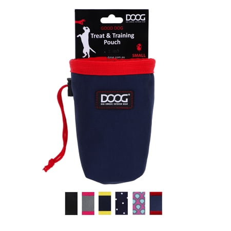 DOOG - Good Dog Drawstring Treat & Training Pouch - Clips to Your Waist - Navy Blue/Red