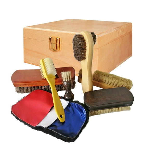 DOOGALKAI 8Pcs Horsehair Shoes Brush Kit, Boot Suede Shoe shine Set Oil Polish Tool Cleaning Care , Bristle Brush For Polishing Shoes Boots Bags Car Seat Sofa