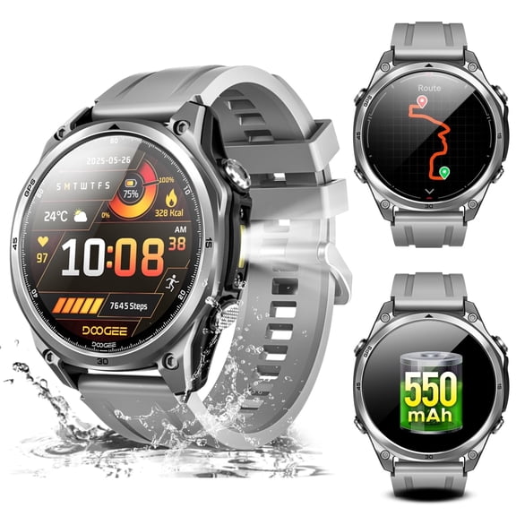 DOOGEE Anywise W1 Smart Watch for Men,1.43" Smart Watches for Android and iPhone, 5ATM Dual-Band GPS Fitness Tracker, 170+ Sports Modes, Answer/Make Calls/Led Flashlight/Compass/2 Strap