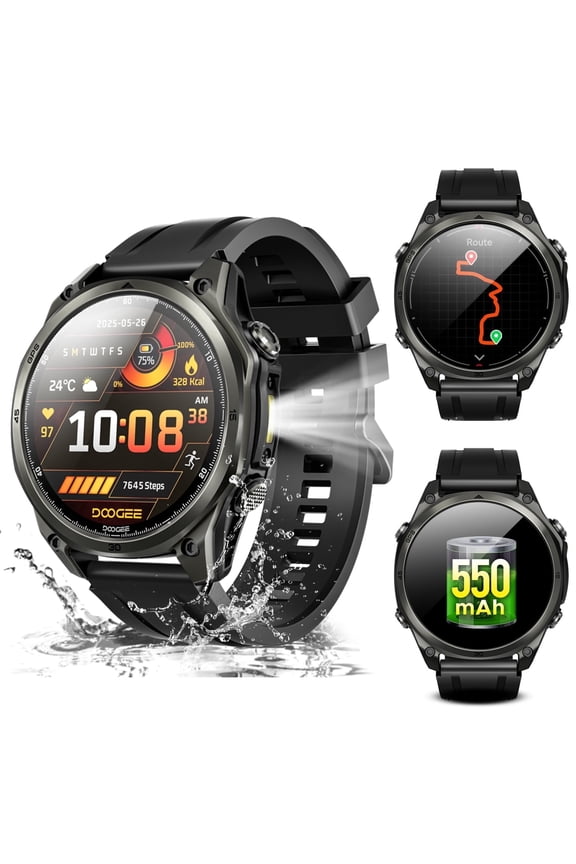 Anywise W1 Smart Watch for Men,1.43" Smart Watches for Android and iPhone, 5ATM Dual-Band GPS Fitness Tracker, 170+ Sports Modes, Answer/Make Calls/Led Flashlight/Compass/2 Strap