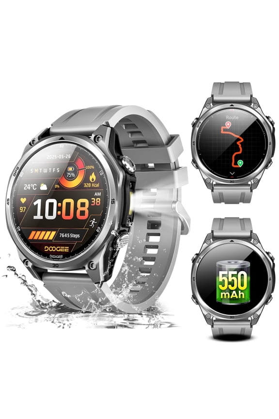 Anywise W1 Smart Watch for Men,1.43" Smart Watches for Android and iPhone, 5ATM Dual-Band GPS Fitness Tracker, 170+ Sports Modes, Answer/Make Calls/Led Flashlight/Compass/2 Strap