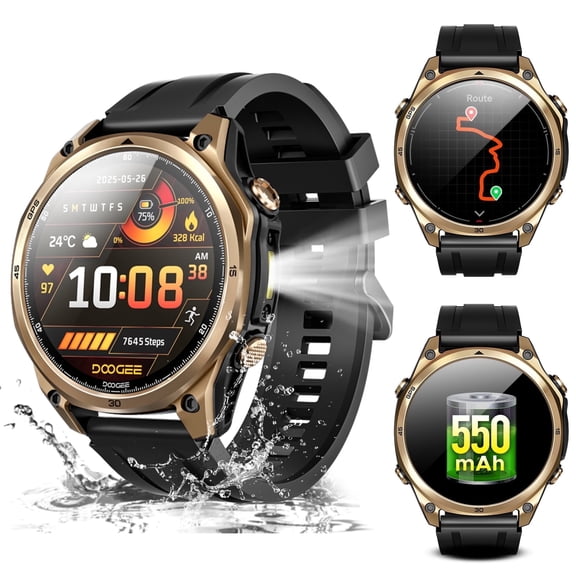 DOOGEE Anywise W1 Smart Watch for Men,1.43" Smart Watches for Android and iPhone, 5ATM Dual-Band GPS Fitness Tracker, 170+ Sports Modes, Answer/Make Calls/Led Flashlight/Compass/2 Strap