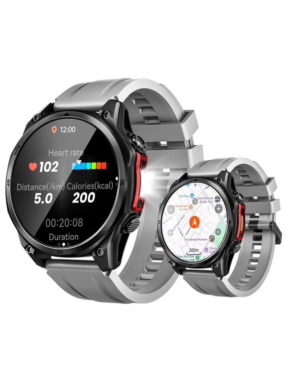 Anywise W1 Pro Mens Smart Watch, 5ATM Dual-Band GPS Offline Maps,1.43" Fitness Smartwatches for Android Phone/iPhone Compatible,170+ Sports Modes, Answer/Make Calls/12 Days Battery/2 Strap