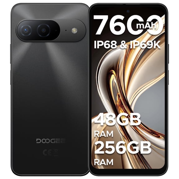 Doogee B10 Android 16 Cell Phone Unlock,48GB+256GB,7600mAh/33W,IP68/IP69K,6.63"HD+120Hz Helio G100 Octa-Core,64Mp+2Mp+16Mp,4G/Nfc/Fingerprint/Face ID