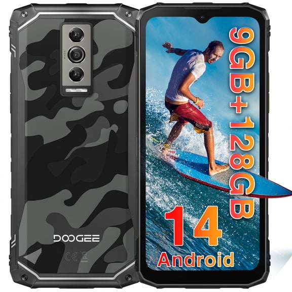 DOOGEE Blade 10 Rugged Smartphone Unlocked,10.7mm Thin Rugged Phone,Android 14,9GB+128GB/2TF,5150mAh,6.56" HD+ 90Hz IPS Cell Phone,Octa-Core