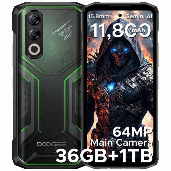 DOOGEE Blade 20 Max Rugged Phone Unlocked,36GB+1TB11800mAh Battery/33W,Helio G100,64MP+20MP Night Vision,Android 15 Rugged Smartphone,6.6"IPS+120Hz,Face ID/NFC/3 Card Slot Waterproof Phone
