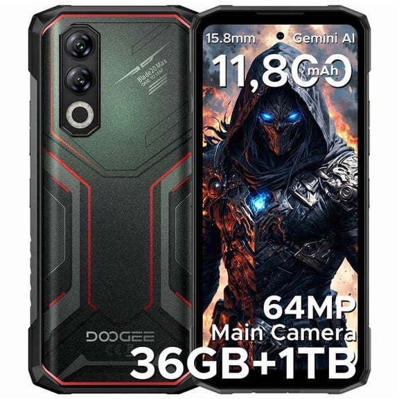 DOOGEE Blade 20 Max Rugged Phone Unlocked,36GB+1TB11800mAh Battery/33W,Helio G100,64MP+20MP Night Vision,Android 15 Rugged Smartphone,6.6"IPS+120Hz,Face ID/NFC/3 Card Slot Waterproof Phone