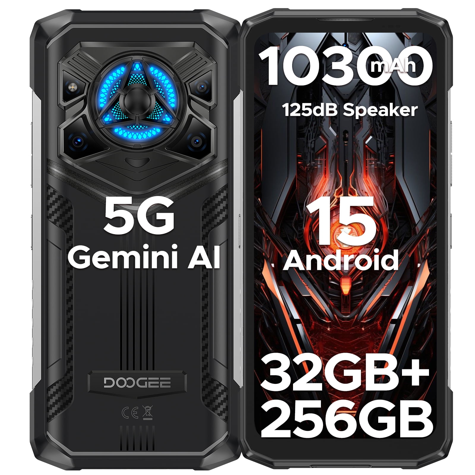 DOOGEE Blade 20 Play 5G Rugged Phone, Dimensity 7050 Octa Core, 32GB+256GB,Android 15 10300mAh Rugged Smartphone with 125dB Speakers,6.6" HD + LED Light Effect,50MP+20MP+16MP,Face ID/NFC/WIFI6/OTG