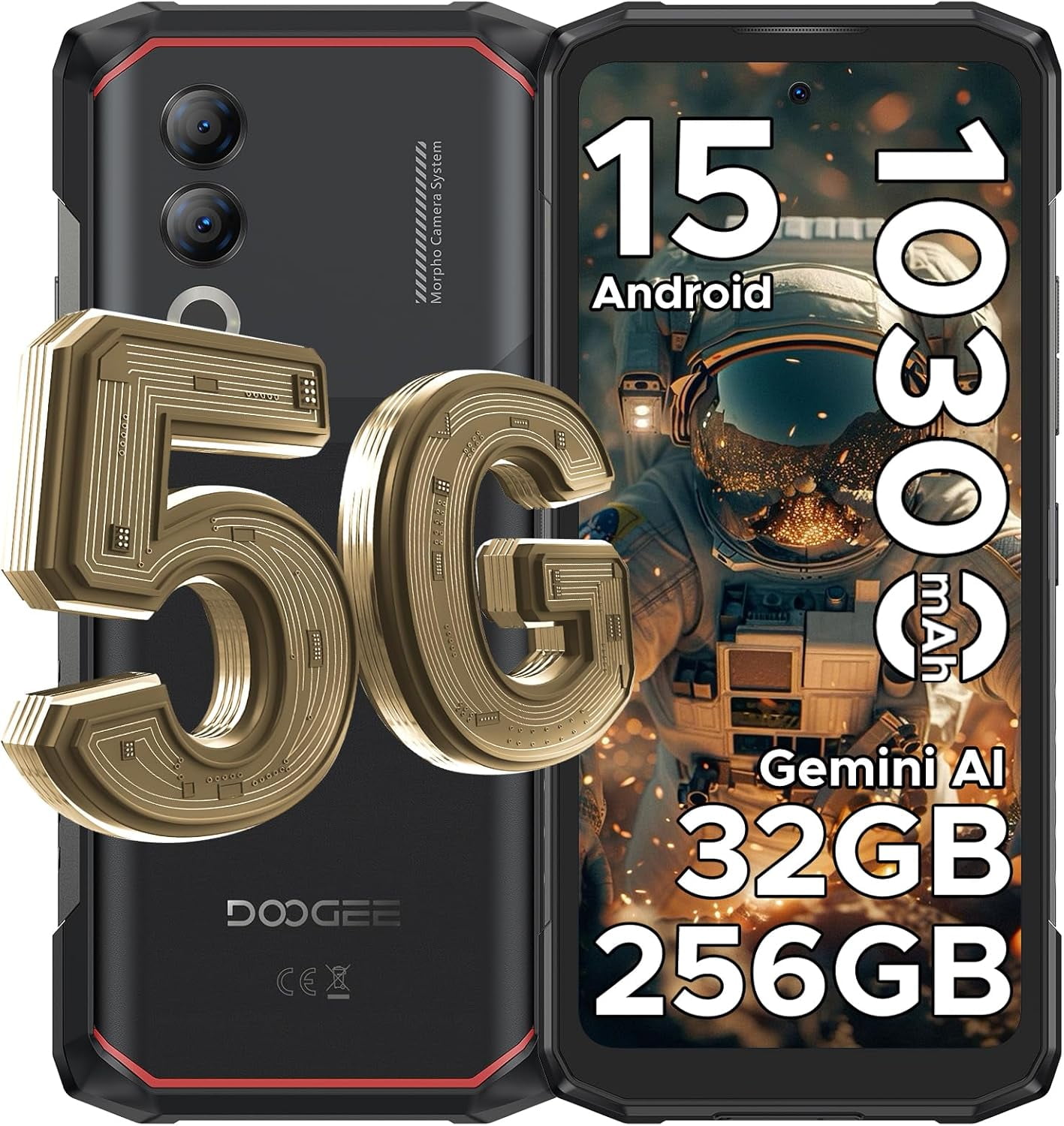 DOOGEE Blade 20 Turbo 5G Rugged Phone Unlocked,Gemini AI,10300mAh/33W,32GB+256GB/TF 2TB,Dimensity 7050,6.6”HD+90Hz,50MP+16MP,Android 15 Rugged Smartphone,Face ID/NFC/WiFi6/IP68/IP69K/3 Card Slot