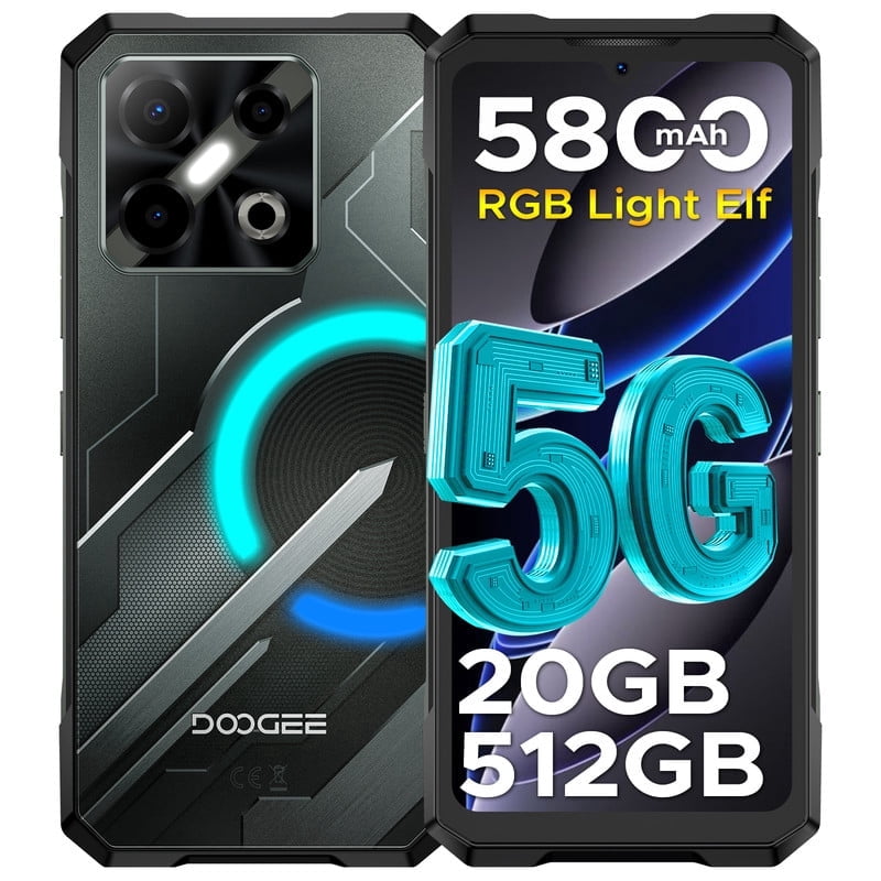 DOOGEE Blade GT Pro 5G Rugged Phone with LED Light Effect,32GB+512GB/2TB Rugged Smartphone,6.72” FHD+120Hz, 5800 mAh Android Phone,100MP+32MP AI Camera/Face& Finger ID/NFC,Black