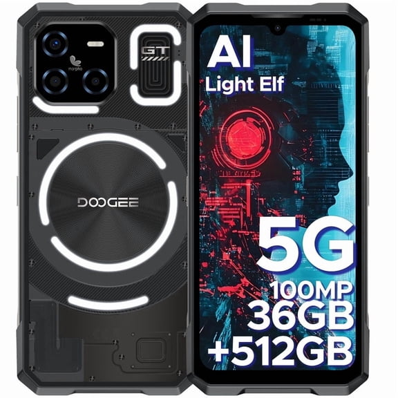 DOOGEE Blade GT Ultra 5G Rugged Smartphone with LED Light Effect, 36GB+512GB/2TB DDR5 Rugged Phone,4nm Dimensity D7300,6.72" FHD+120Hz, AI 100+32MP Android 14 Gaming Phones,Face & Finger ID/WIFI6