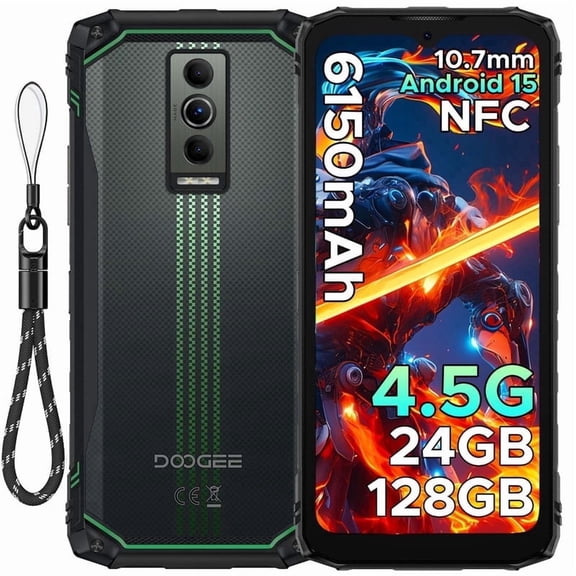 DOOGEE Blade10 Energy Rugged Phone 4.5G,10.7mm Ultra-Thin,24GB+128GB/TF 2TB Rugged Smartphone,6.56"HD+ 90Hz,16MP Camera,IP68/IP69K,6150mAh/Nfc/Face ID