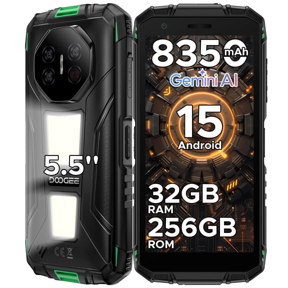 DOOGEE Fire 3 Max Rugged Phone Unlocked, 2 Camping Lights, 32GB+256GB/2TB, Android 15, 8350mAh Battery, 48MP+20MP Night Vision, IP68/IP69K/GPS, 5.5" HD Display